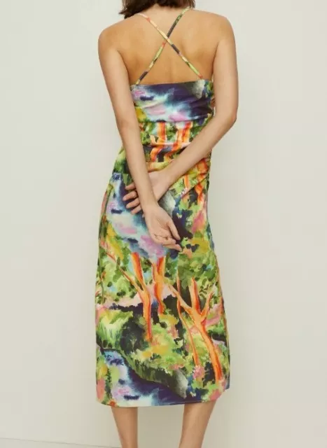 Oasis Size 12 Rose Detail Landscape Printed Ruched Midi Dress BNWT £79 2