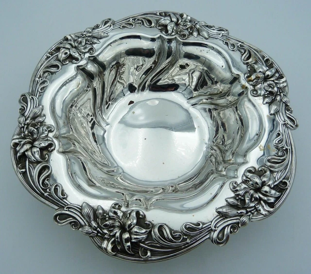Ciotola Art Nouveau argento sterling 925 massiccio - 515 g - 30 cm - motivo floreale
