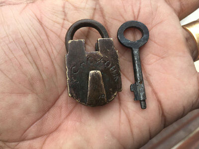 BRASS PADLOCK OR LOCK WITH KEY VINTAGE OLD OR ANTIQUE miniature.