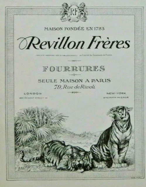 Publicité De Presse 1926 Revillon Frères Fourrures - Tigres