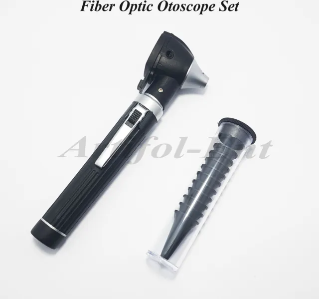 Fiber Optic Mini Otoscope Examination Diagnostic ENT Set Pocket Size Black Color