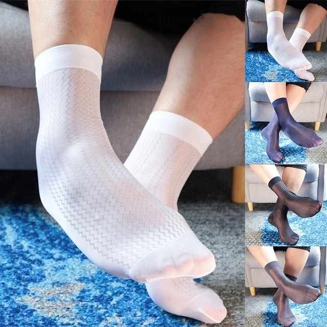 Mens Summer Thin Sheer Silk Evening Transparent Dress Business Workout Socks