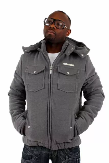 RocaWear Uomo Designer Grigio Giacca Imbottita con Cappuccio, New Hip Hop Era È