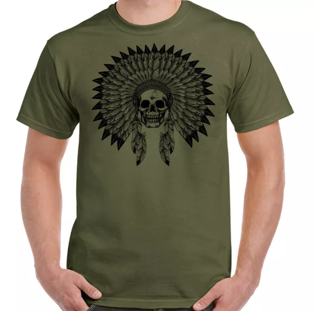 T-shirt teschio indiano copricapo uomo biker moto apache moto
