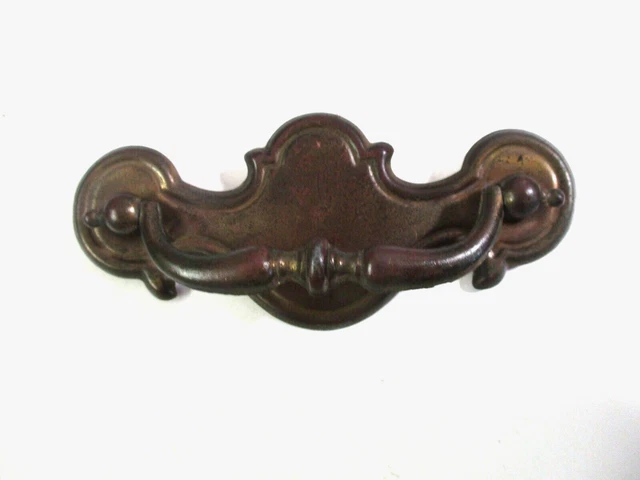 #1781 Drawer Drop Bail Pull Handle Dark Aged Brass Plated 3" Centers 1950s Vtg