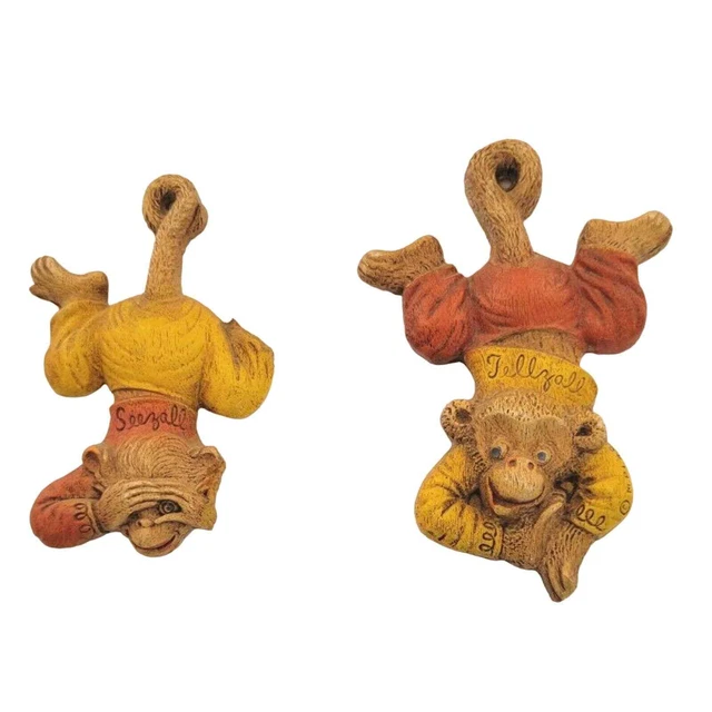 Vintage MP 1948 Monkey Seezall Tellzall Wooden Wall Hanging Set of 2