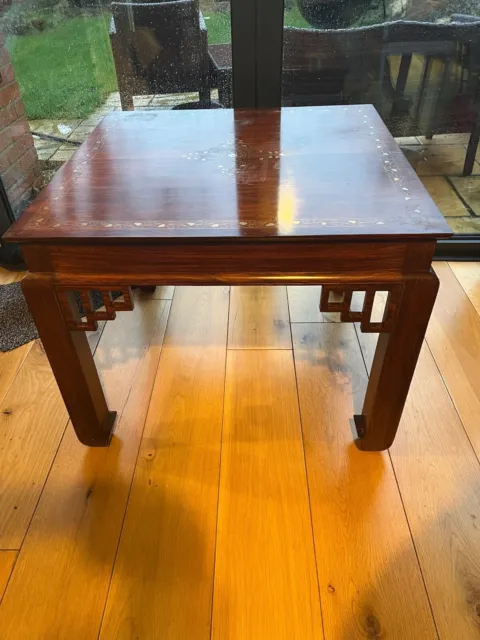 Chinese Oriental Solid Rosewood Side Table with brass Inlay.