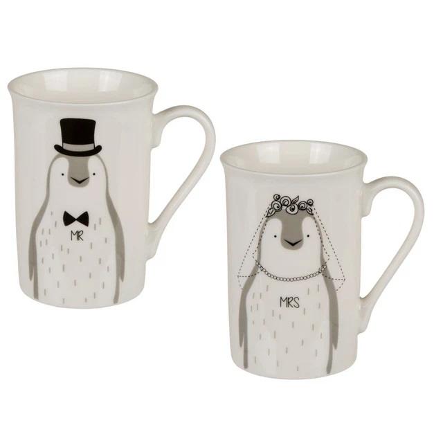 Tassen Set Mr und Mrs Pinguin Kaffeetasse Kaffeebecher Geschenk Hochzeit Heirat