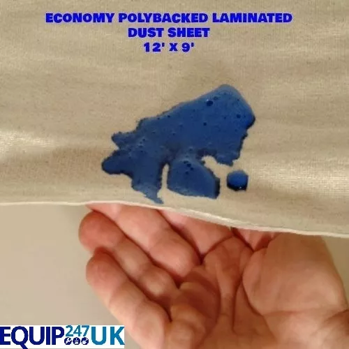 3 x 12ft x 9ft Plastic backed Economy laminated cotton dust sheet spill protect