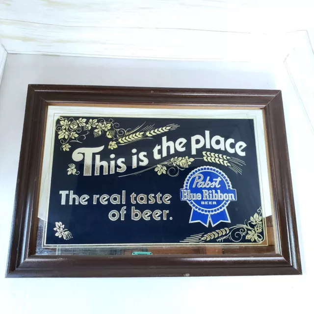 Vtg 80s Pabst Blue Ribbon This Is The Place The Real Taste of Beer Mirror Sign