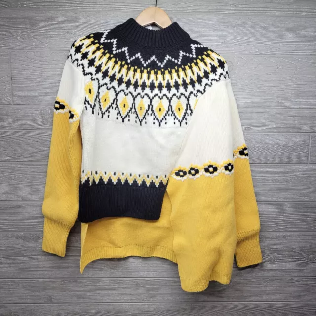 Alexander McQueen Sweater Knit Fair Isle Turtleneck Asymmetrical Drape XL NWT