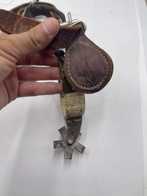 Vintage PAIR WESTERN SPURS HAND FORGED IRON TOOLED LEATHER STRAPS 6