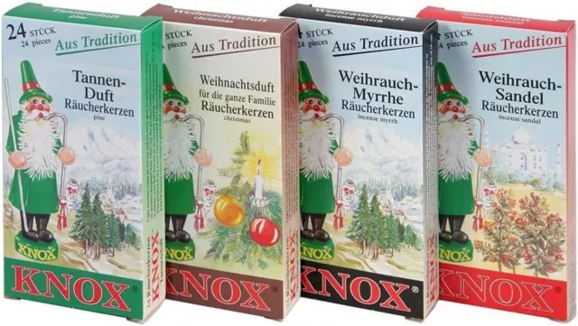 KNOX - 4er Set Räucherkerzen - Tanne, Weihnachtsduft, Weihrauch-Myrrhe, Sandel