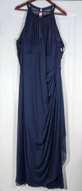David's Bridal Sleeveless Formal Bridesmaid Dress Size 26 Illusion Mesh NEW Blue