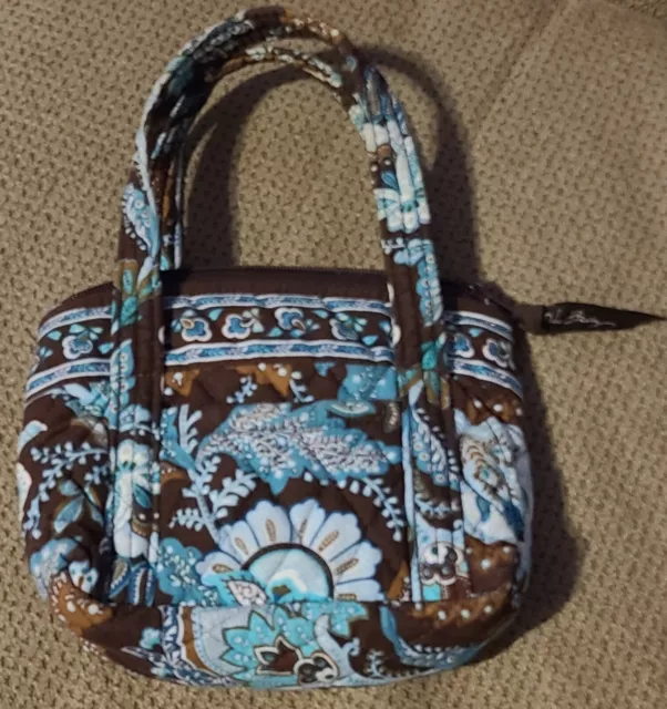 Vera Bradley Java Blue Brown & Turquoise Paisley Floral Top Zip Sm Handbag Purse