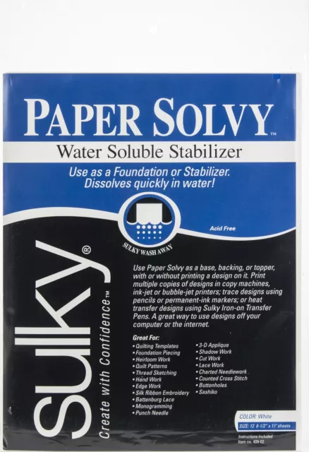 Sulky Paper Solvy Water-Soluble Stabilizer 12/Pkg-8.5"X11" 409-02