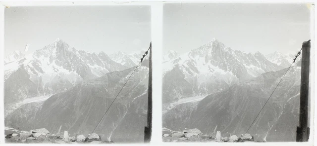 Sommet Montagne c1950 Photo Stereo Amateur Plaque de verre Vintage V36L25n
