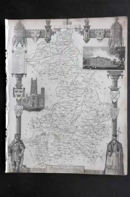 Thomas Moule C1835 Antique Map. Cambridgeshire