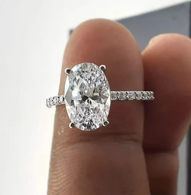 3.00Ct White Oval Lab Created Solid 14k White Gold Engagement Diamond Ring