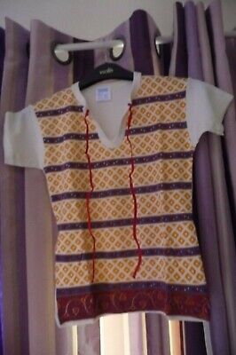 Girls Cream short sleeve tie patterned top Age 8 years (128cm)  cotton brand new