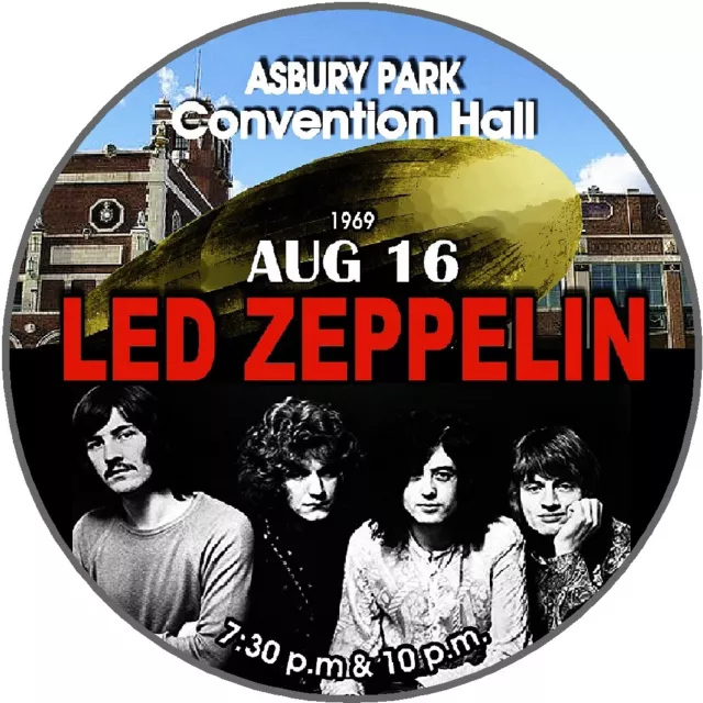 LED ZEPPELIN 1969 Gig Pin 3" Pin Back Button Asbury Park NJ Convention Hall