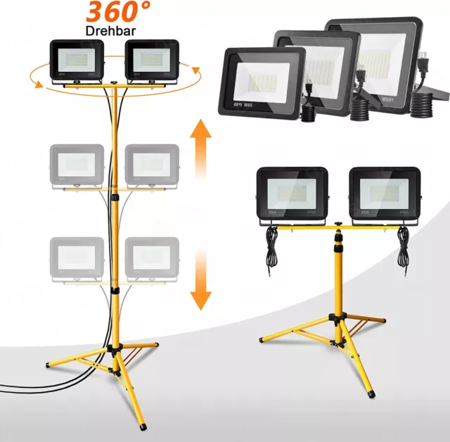 LED Fluter Baustrahler Strahler Arbeitsleuchte Flutlicht mit Teleskopstativ