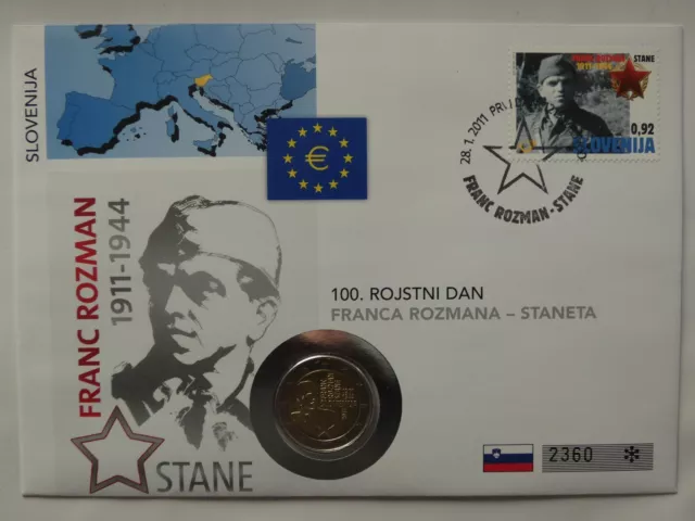 2 Euro Numisbrief Slowenien - 100. Geburtstag Franc Rozman