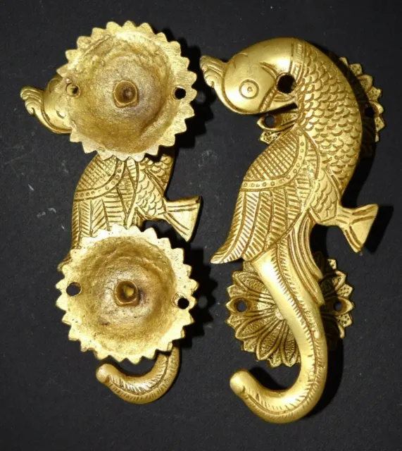 Brass Bird Door Pull Set Peafowl Engraving Flower Base Hand Carved Handle EK216