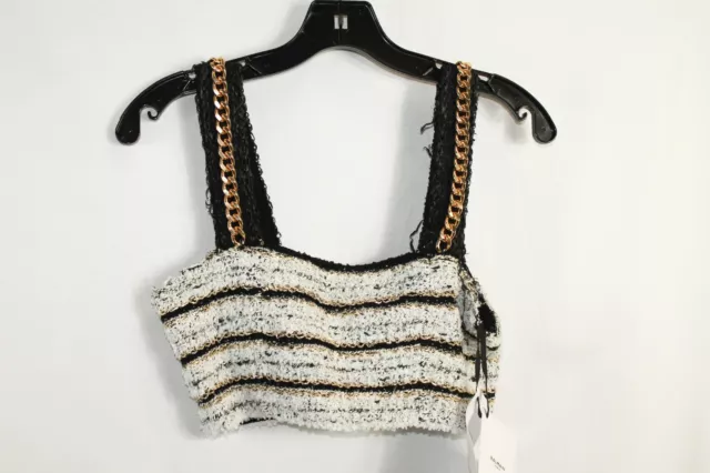 Balmain Womens Tweed Strap Black/White/Gold Top #42/10 $1250