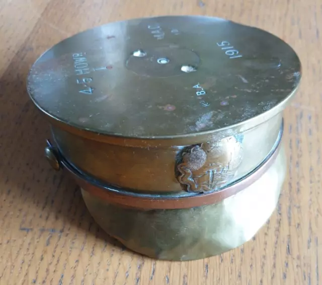 1915 WW1 Trench Art Brass Shell Soldier Cap