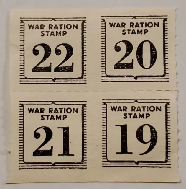 WWII War Ration Stamps (Block of 4) Perforated MNH