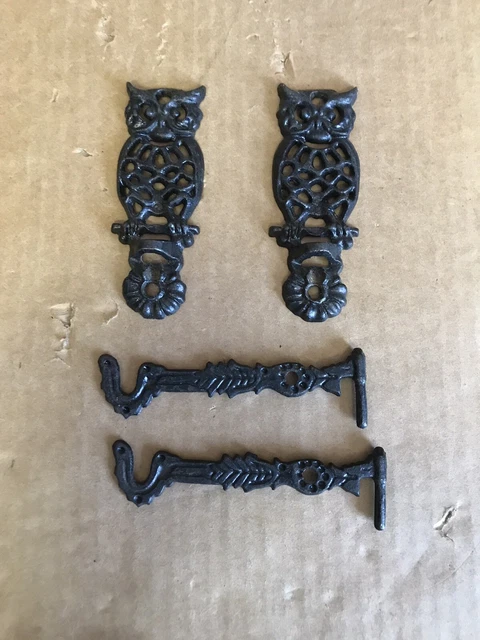 Lot of 2 Vintage Cast Iron Owl Wall Mount Swivel Arm Plant Hanger Brackets