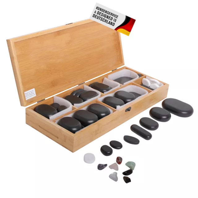 Hot Stone Steine Set 64 Stück aus Basalt Spa Massagesteine Wärmesteine mit Box