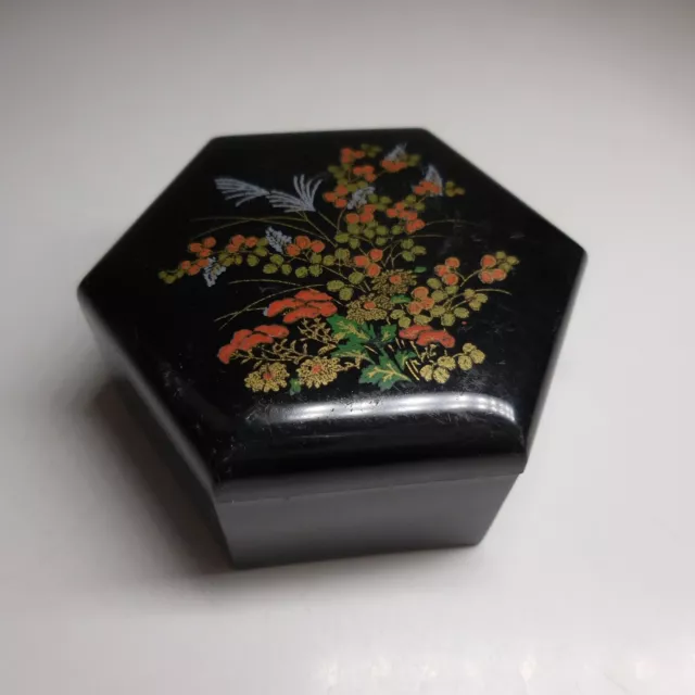 Kabinett Miniatur Kiste Schmuckstück Schwarz Jugendstil Blumen Asien Hong Kong