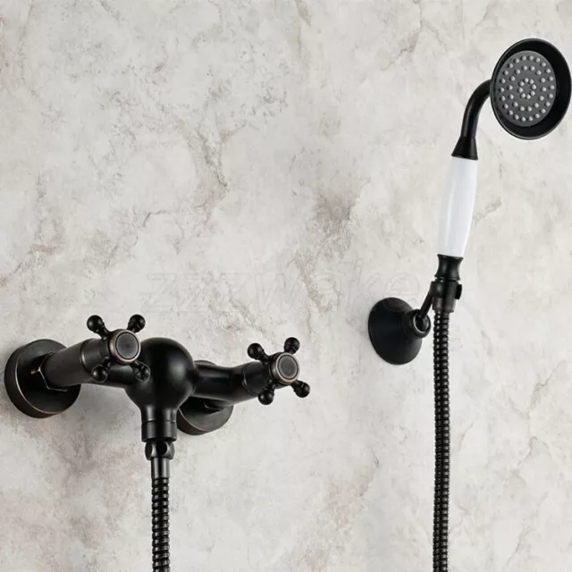 Oil Rubbed Bronze Wall-Mount Bathroom Faucet Shower Mixer Tap Hand Shower Spray