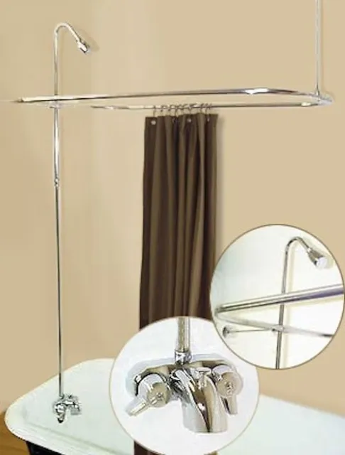 Add-A-Shower W/Curtain Bar For Clawfoot Tub On Legs W/Heavy Metal Faucet