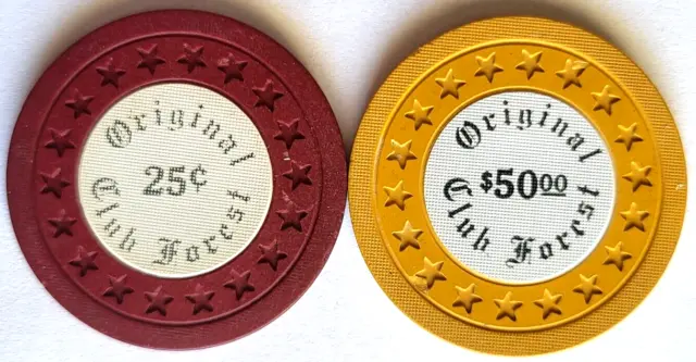 25 Cent & $50 Original Club Forest "Lot of 2" - NEW ORLEANS, LA Casino Chips