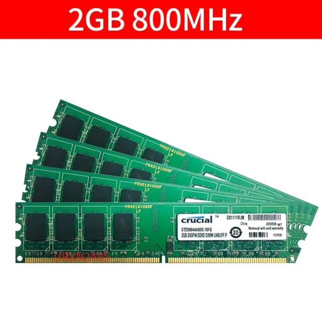 8Go 4x 2Go PC2-6400U DDR2 800MHz 240Pin 1.8V Computer Desktop RAM For Crucial FR 2