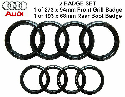 Audi Gloss Black Front Rear Grille Bonnet Badge Rings A1 A3 A4 S3 RS 273mm 193mm 2