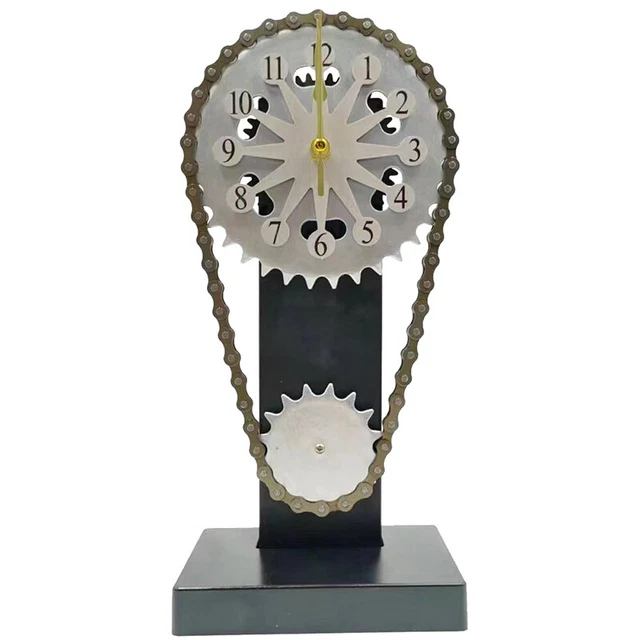 Vintage Chain Gear Rotating Clock Mechanical Wind Art Hands Desktop Clocks PF