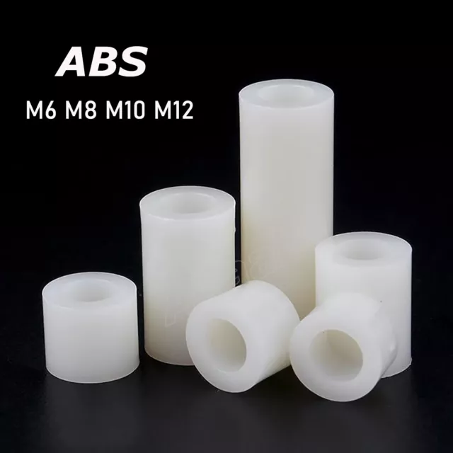 M6,8,10,12 Nylon Spacers Standoff White ABS Plastic Washers Round Bushing Sleeve