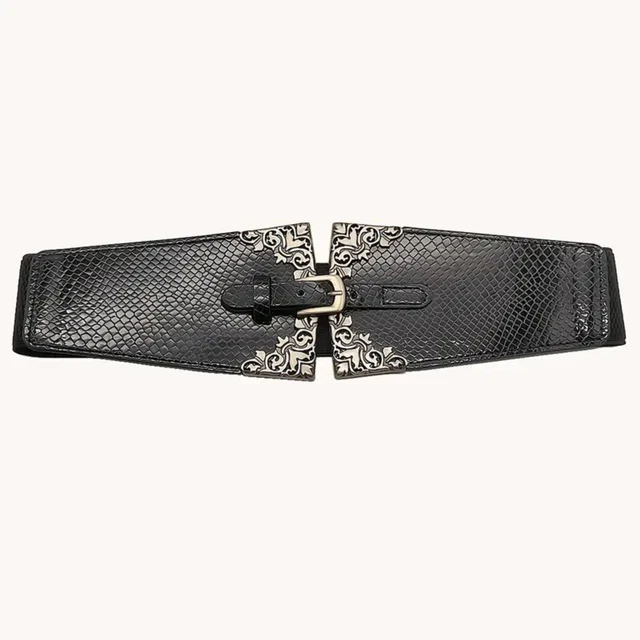 Crocodile Pattern Elastic Waist Belt Casual Vintage Women Girls Black