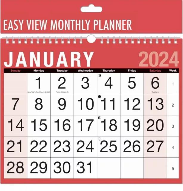 2024 Calendar Three Month to View Spiral Bound Wall Planner