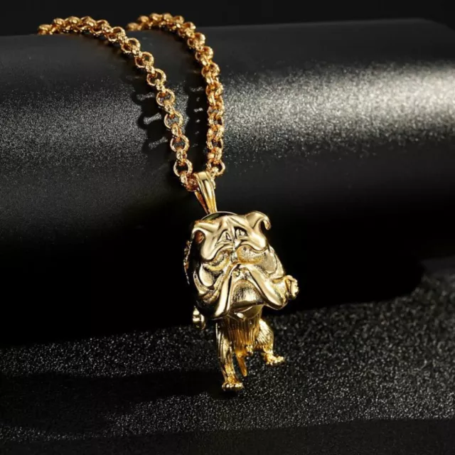 18K Gold GF British Bulldog Pendant with Stones and Chain