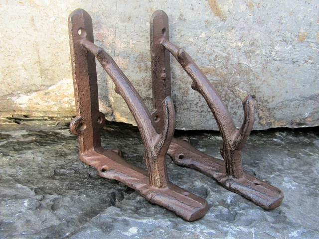 Set 2 New Cast Iron 5.5" x 5.5" Shelf Brackets Antique-Style Twig Branch Lodge