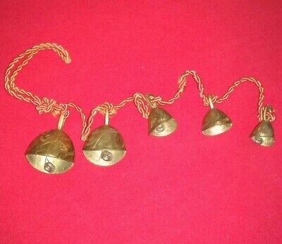Vintage Brass Bells 5 Corded Bell String Door Decor Made in India Free Shipping!