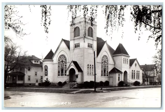 c1940's Methodist Church Scene Street Sibley Iowa IA RPPC Photo Vintage Postcard