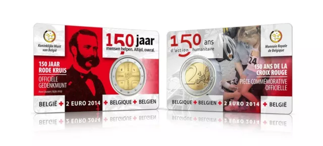 manueduc  2 EUROS  2014  BELGICA 150 AÑOS DE LA CRUZ ROJA  EN COINCARD  NUEVA