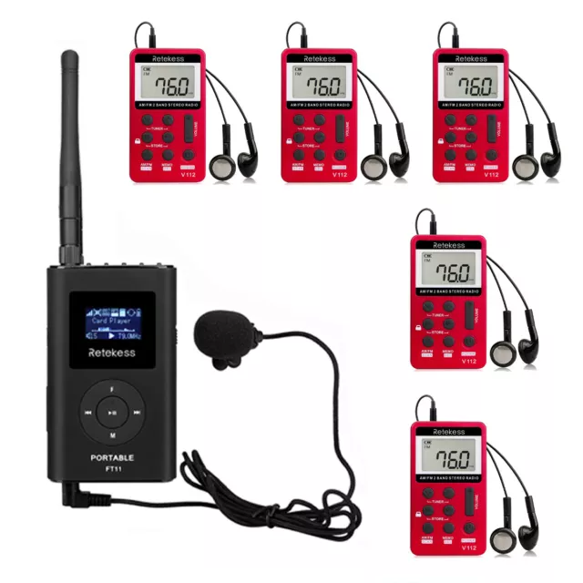 RETEKESS Wireless Tour Guide System 1Transmitter 5Receivers for Meeting/Church