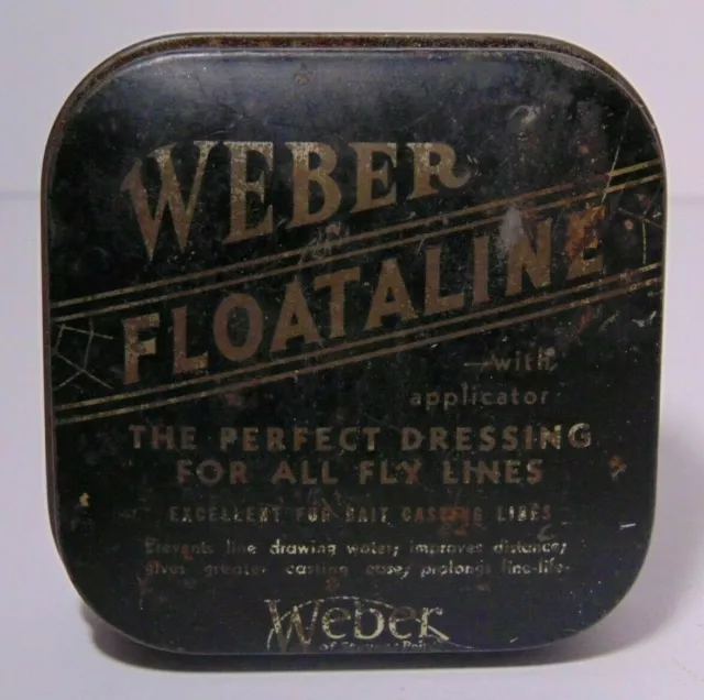 Old Vintage 1930s Weber Floataline Old Fly Flying Dressing Graphic Tin Litho Can